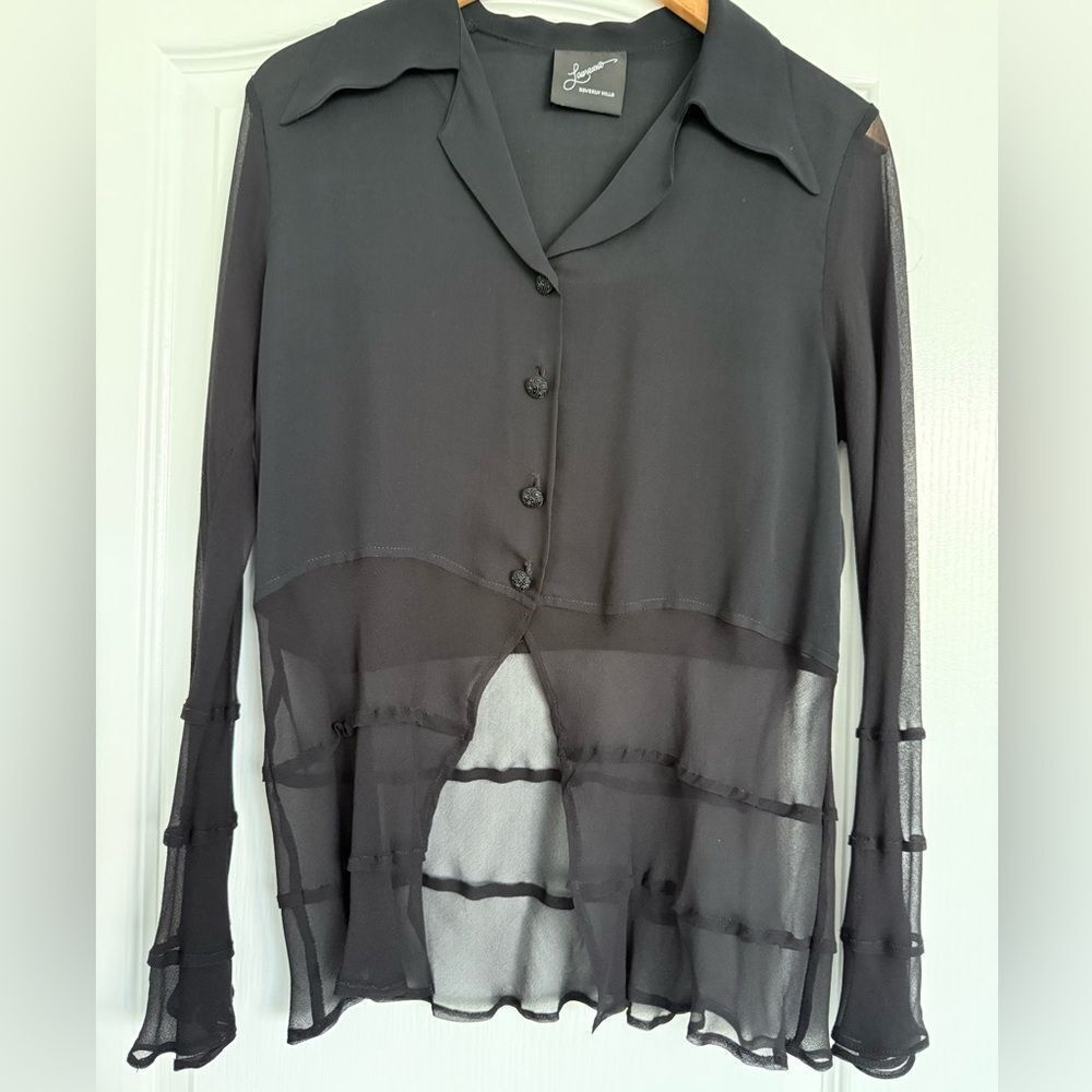 Black Sheree Asymmetrical Button Down Shirt with Notched Collar